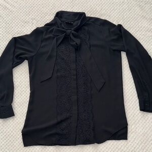Elegant Black Lace Bow Blouse